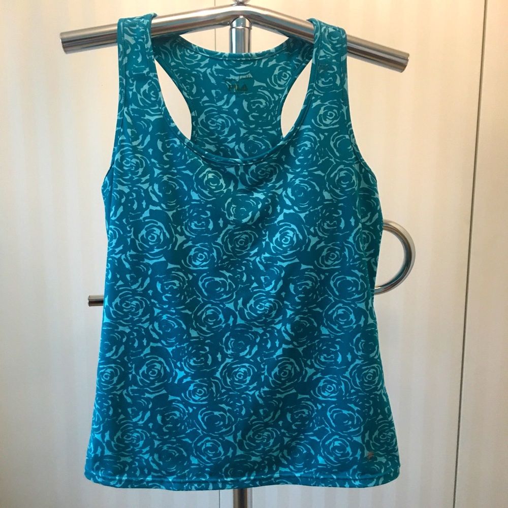 FILA blue teal swirl workout tank top Size L
